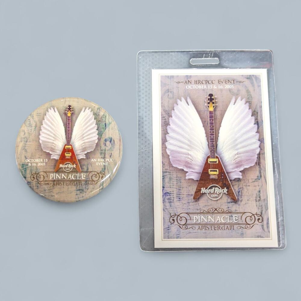 Hard Rock 2005 Amsterdam Pinnacle Event Laminated Badge & 2.25" Pin Back Button
